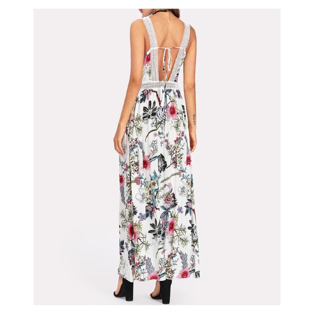 White Floral Sleeveless Crochet Lace Maxi Dress - Picture 2 of 5